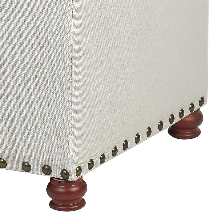 Joveco Storage Ottoman Linen Button Tufted Bench with Rivet, Rectangular Footrest Stool Coffee Table Seat for Living Room Bedroom, Off White