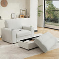 Merax 42.8" Oversized Chaise Lounge Chair with Storage Ottoman,Corduroy Sofa Bed with Cup Holders,USB Charging Port,Upholstered Sleeper Chair,Deep - Seat Reading Couch for Living Room,Bedroom,Beige