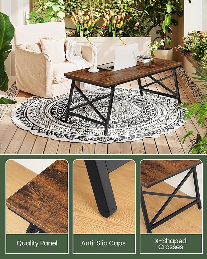 CHOEZON 41.3" Folding Coffee Table with Safety Buckles, Low Coffee Table, Portable Floor Table, for Sitting on The Floor, for Living Room, Bedroom, Balcony, Caravan, Rustic Brown and Black TKF01BF