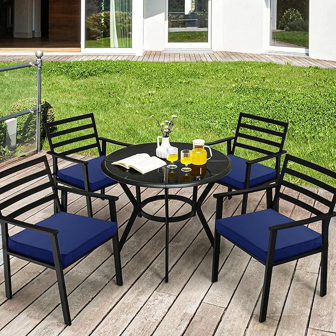 Outdoor Chair Cushions 16 x 17 Inch, Set of 4, Waterproof Patio Chair Cushions with Tie 5 Year Color Fastness Thick Outdoor Seat Cushion for Garden Lawn Patio Furniture Navy