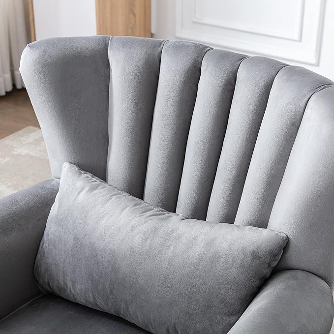 chairus Mid-Century Modern Accent Chair Comfy Single Sofa Chair Channel Back Armchair with Small Pillow for Living Roon Bedroom Club - Velvet, Grey