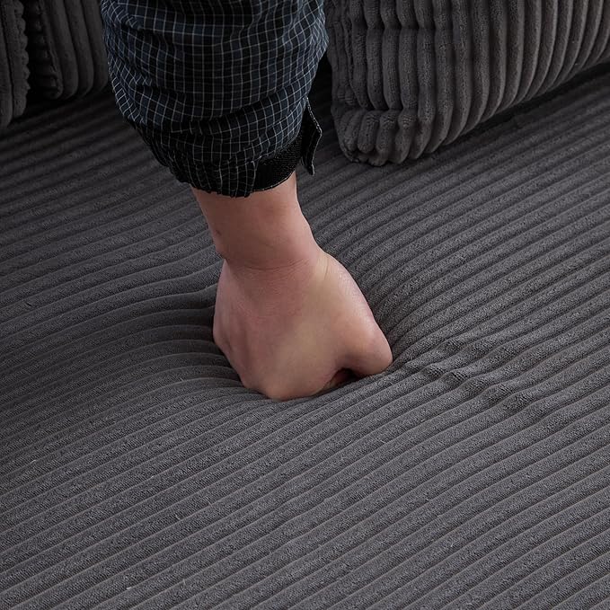 77" Convertible Foldable Floor Couch, 3-Seat Futon Sleeper Sofa for Living Room, Bedroom, or Apartment, with Pillow Backrest and Armrests, Corduroy Fabric, No Assembly Required, Dark Grey