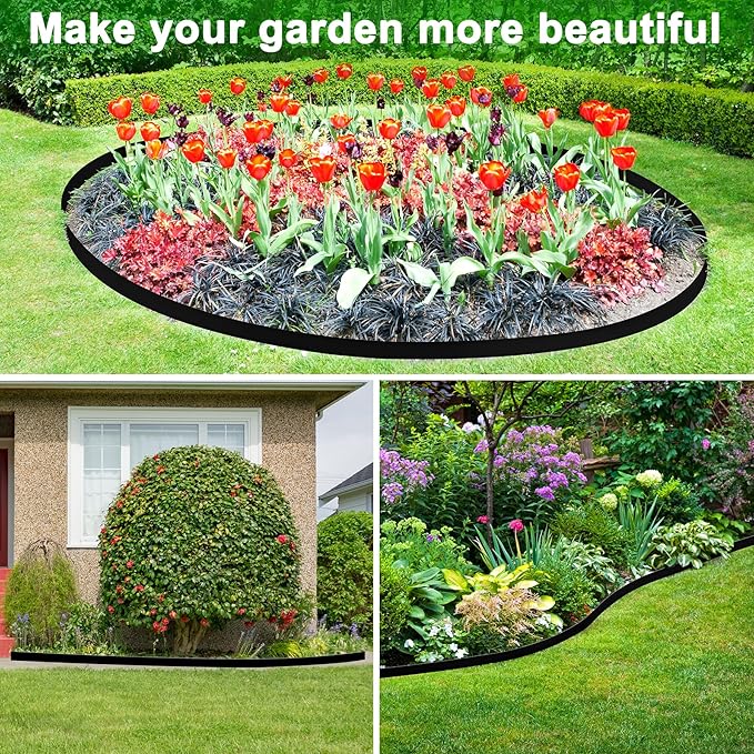 Hemikaki 4 Inch Tall Garden Edging Border 33FT with 45pcs Spikes, Plastic Edging Border for Landscaping, Lawn, Garden, Flower Beds, Paver, Pathway