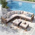 PHI VILLA 7-Piece Curved Patio Furniture Set, Half-Moon Wicker Sectional Furniture Sofa Set for 8 Seats with Cushioned 1 Curved Sectionals, 2 armless Seats, 2 one armrest Sofas and 2 Ottomans, Beige