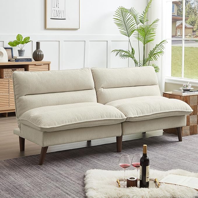 Convertible Futon Sofa Bed, 72" Futon Couch with Adjustable Back, Upholstered Sleeper Sofa Bed for Living Room, Apartment, Small Space, Beige