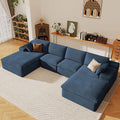 136" Cloud Sectional Couch with U-Shaped Chaise,Corduroy Viral Boneless Sofa with Ottoman,Memory Foam Couches in a Box with Deep Seat for Living Room,No Assembly Required (Blue,Left-Facing Chaise)