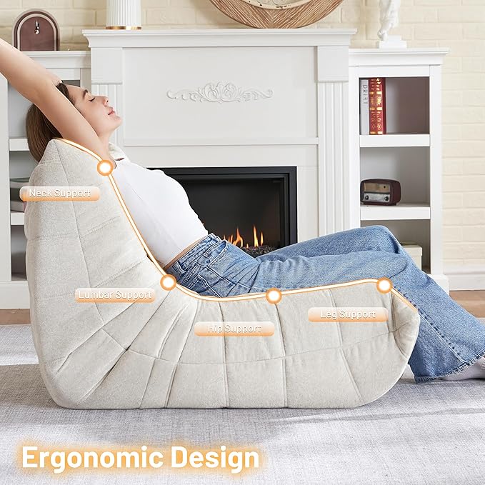 HABUTWAY Bean Bag Chair, Giant Bean Bag Chairs for Adults, 3 Seater Fireside Chair, Lazy Large Floor Bean Bag Sofa for Living Room, Bedroom, Dorm, Office (Beige)