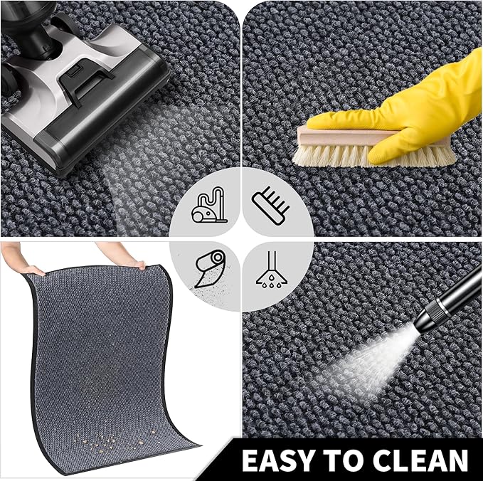 Yimobra Doormat Outdoor Indoor Entrance 47 x 32, All-Season All-Weather Front Door Mat, 100% Waterproof Welcome Matt for Floor Garage Outside Entry, Stain and Fade Resistant,Gray White