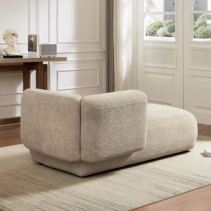 ZEKOKO Boucle Chaise Lounge Chair Indoor Comfy Fluffy Lounge Sofa Upholstered Chaise Lounge Modern Lounge Chair Indoor for Living Room Bedroom Office(Left Hand, Camel)