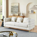 mikibama Modern Teddy Sectional Sofa, 81 Inch Oversized Sofa Couch, Luxury 3 Seater Deep Couch with 3 Pillows and Gold Metal Legs for Living Room, Bedroom, Apartment (White)