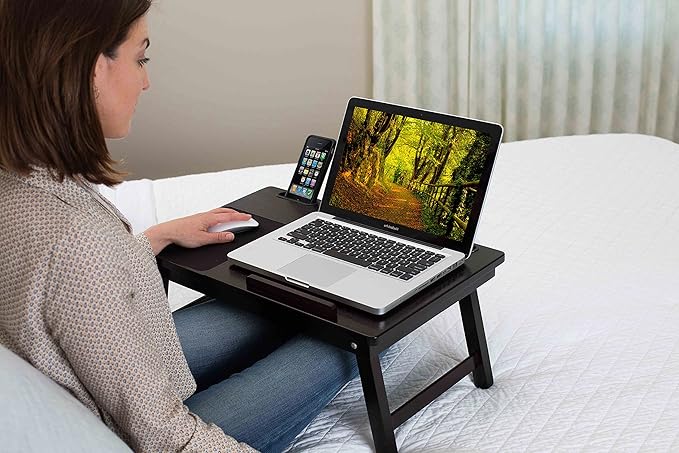 Sofia + Sam Multi Tasking Laptop Bed Tray | Supports Laptops Up to 18 Inches | Walnut (Left Handed Tray)