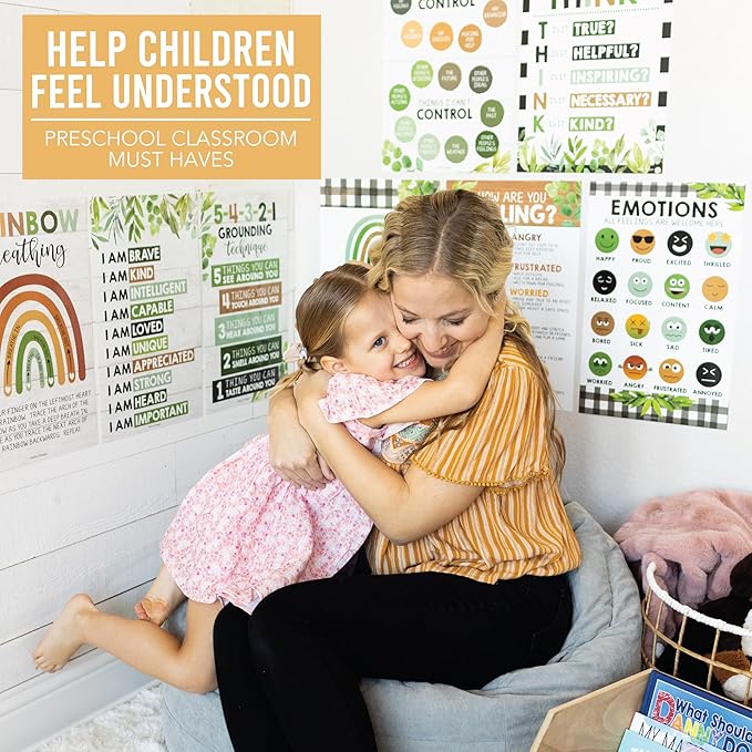 Hadley Designs 8 Calming Corner Posters For Classroom Must Haves For Teachers - 11x17 Calm Down Corner Supplies, Feelings Chart For Kids Ages 4-8, Toddler Emotions Chart, Farmhouse Classroom Decor