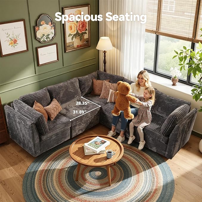 CAODOC Modular Sectional Sofa,5 Pieces Sectional Couches for Living Room,131X65 L Shaped Cloud Couch with Oversized Convertible Modular Couch for Living Room