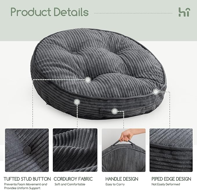 Washable Floor Pillow Cushion for Adults, Meditation Cushion Pillow, Large Round Floor Sitting, Removable Tufted Corduroy Cover, for Tatami Living Room or Yoga, 22x22 Inch, 2Pack, Machine Washable