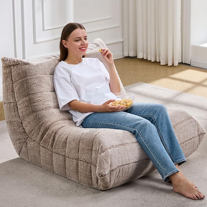 Bean Bag Chairs for Adults Giant Bean Bag Chair Memory Foam BeanBag Chair Bean Bag Sofa with Filler Faux Fur Fireside Beanbags Lazy Sofa for Living Room Bedroom Office (Brown Plush, Single)