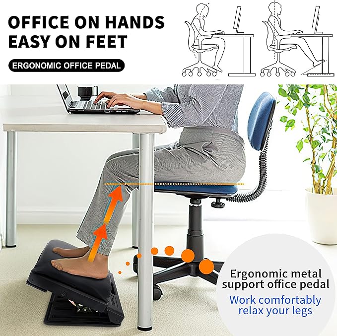 Adjustable Foot Rest for Under Desk at Work with 4 Height Levels, Under-Desk Footrest with Massage Surface, Foot Stool Under Desk for Office, Home, Maximum Load 120 Pounds (Black)