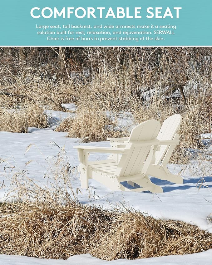 SERWALL Adirondack Chair - Folding Adirondack Chairs Hips Outdoor Chairs Set of 8 Weather Resistant- White
