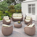 Erotr Aluminum Deck Outdoor Furniture Set: 6 Pieces Rope Patio Conversation Sofa Set - Modern Woven Porch Couch Set Cushioned - No Assembly All Weather for 660lbs Yard Garden Lanai Hotel, Terracotta