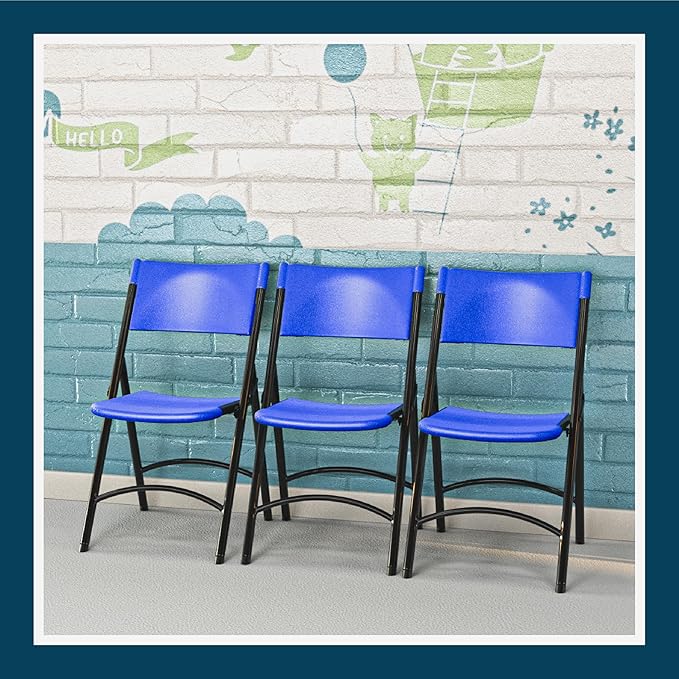 OEF Furnishings OEF600 Series High Back Folding Chairs, Blow-Molded Polyethylene Commercial-Grade Seating for Indoor and Outdoor Use, 500 lb Weight Capacity, 4-Pack (Blue)