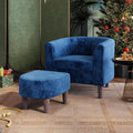 LINSY Accent Chair with Ottoman, Modern Armchair Comfy Barrel Reading Chair with Footrest for Living Room Bedroom Reading Room, Velvet, Blue