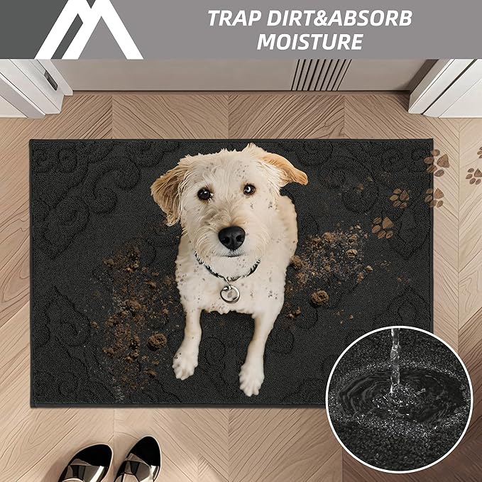 COSY HOMEER Door Mat 36”x60”,Absorbent Dirt Trapper Entryway Rugs,Non-Slip Welcome Mat,Washable Entry Rugs,Low Pile Doormat for Front Back Door,Wet Shoes & Paws,Black