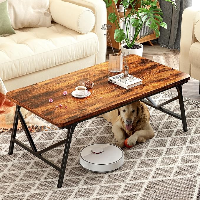 Folding Coffee Table, Leg Latches Portable Sturdy Floor Table, No Assembly Low Coffee Table for Living Room, Home, Office, Rustic Brown, Caravan and Outdoor use,31.5L‘ x 15.8W’ x 15.8H’