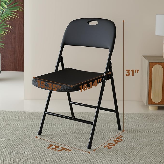 Folding Chairs, Plastic Foldable Chair, Outdoor Plastic Sturdy Metal Folding Chairs, Heavy Duty Foldable Commercial Seating for Picnic, Party, Patio 4 Pack Black