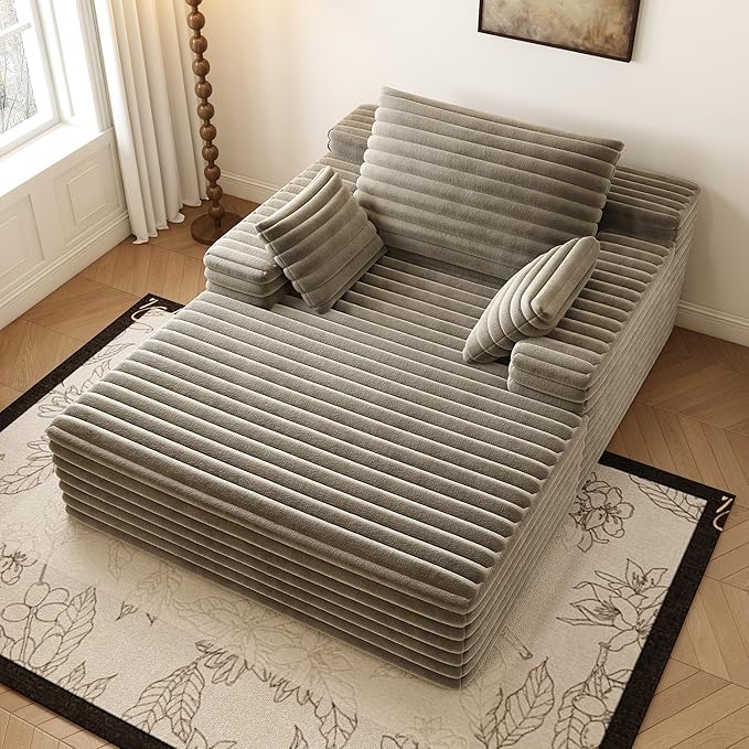 Oversized Chaise Lounge Chair Indoor,51"W Upholstered Sofa Bed,No Assembly Required,Fluffy Plush Modern Single Sleeper Couch Reading Chairs Corduroy Cloud Sofas Couches for Living Room, Bedroom,Camel
