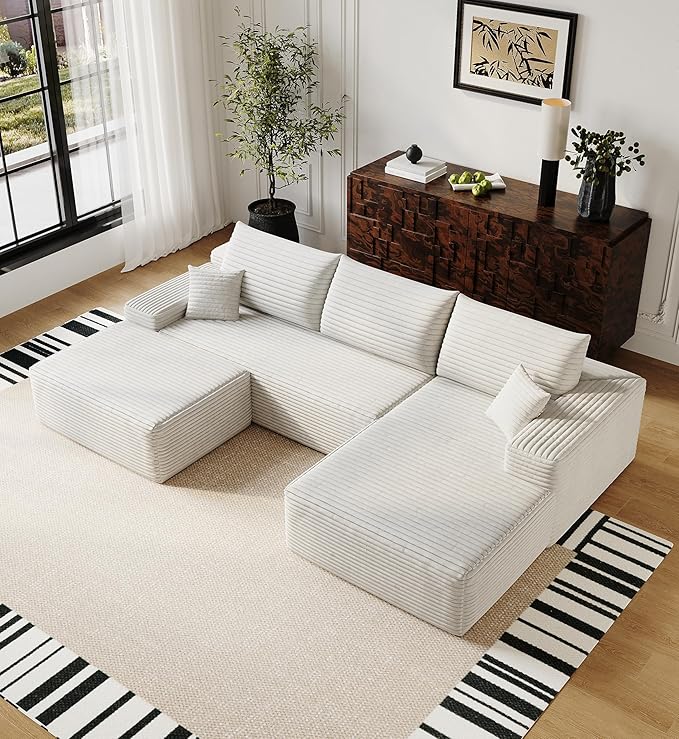AUGOP 108" Sectional Couches for Living Room Modern Modular Sofa with L-Shape Couchs Upholstered Boneless Couch Deep Seat Sectional Couch with Chaise (White, Right Facing Chaise+2Seaters+1Ottoman)