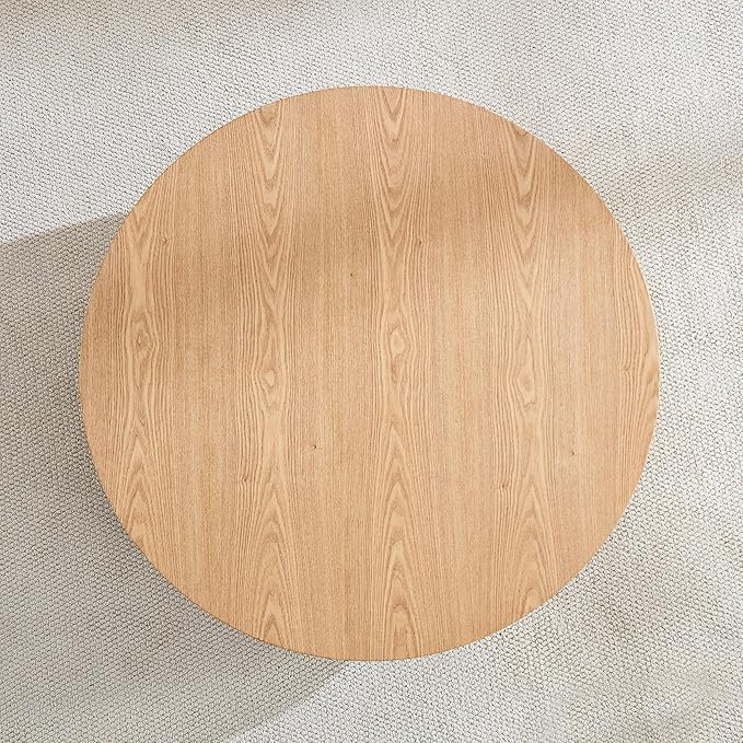 31.49'' Round Wood Coffee Table with Storage for Living Room, Modern Handcraft Drum Coffee Table, Circle Wooden Table for Small Space Apartment (Ash, Ø31.49 x 13.77 with Storage)
