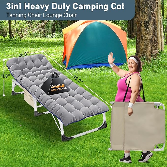 DoCred Heavy Duty Tanning Chair with Face Hole, Adjustable 5-Position Folding Chaise Lounge Chairs for Outside, Portable Lay Flat Beach Lounge Chair for Outdoor Sunbathing Beach Pool Lawn Camping