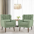 QKFF Accent Chair Set of 2, Upholstered Armchair with Pillow, Teddy Single Sofa Chair with Lounge Seat and Wood Legs for Living Room Small Spaces