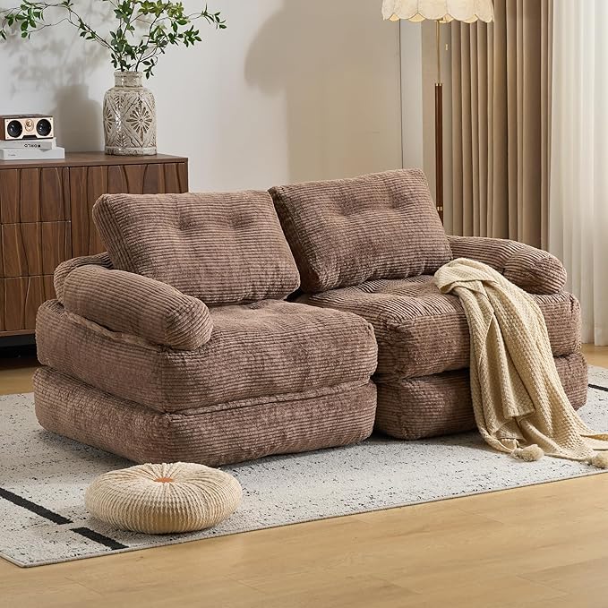 Folding Sofa Bed with Armrest,Convertible Sleeper Chair for Adults, Folding Sofa Bed Foam Filling Couch with Pillow，Sleeper Chairs Single Size Floor Mattress,Brown