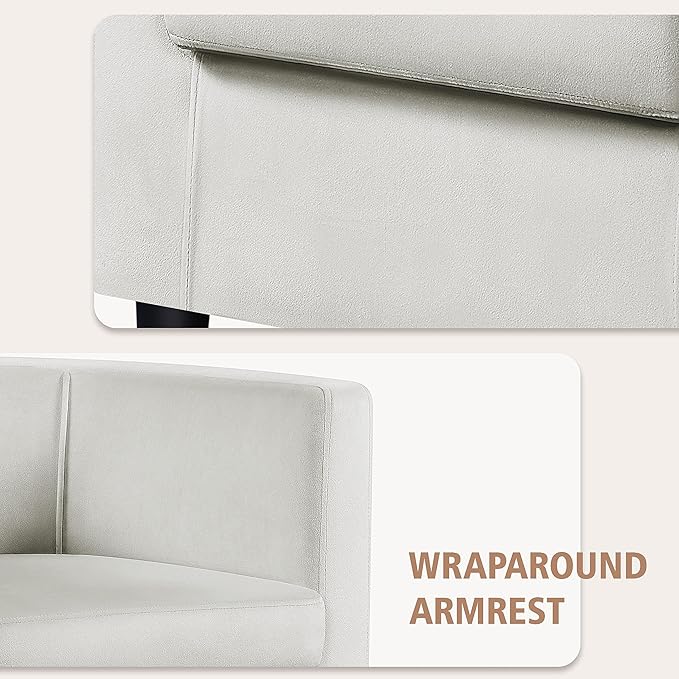 Yaheetech Velvet Accent Chair, Modern and Comfortable Armchairs, Upholstered Barrel Sofa Chair for Living Room Bedroom Waiting Room, Beige