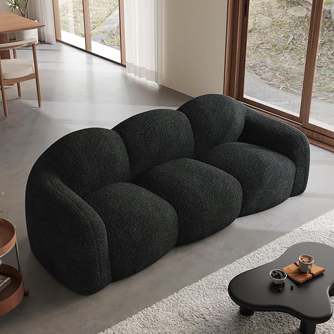 JACH Small Minimalist Sofa for Apartment, Modern Comfy Upholstered Sofas, Boneless Leisure Couches, 3-Seater Cloud Couch for Living Room Bedroom, Small Space (Black, No Assembly Required)
