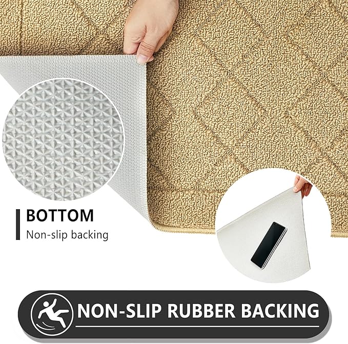 REFETONE Indoor Doormat, Front Back Door Mat 20"x32" Rubber Backing Non Slip Mats, Absorbent Washable Entrance Doormat for Entryway, Resist Dirt Low-Profile Inside Floor Mat for Muddy Shoes, Beige
