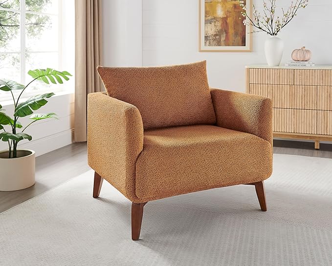 Oversized Accent Chair, 37" Wide Boucle Armchair with Solid Wood Legs, Upholstered Lounge Chair for Bedroom Office, Modern Accent Chair for Living Room, Cozy Reading Chair, Easy Assembly, Curry