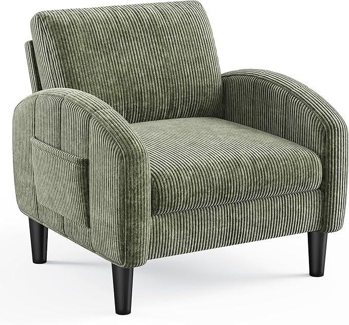 Accent Chair for Living Room,Mid Century Modern Reading Chair for Bedroom,Comfy Armchair with 2 Side Pockets,Upholstered Single Sofa Side Chair for Apartment,Waiting Room,Green