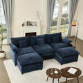 GOSUHI 108" U Shaped Couch, Modular Sectional Sofa, 3-Seater Comfy Cloud Couch with Movable Ottoman, Deep Seat Couches for Living Room, Chenille, Navy