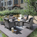 ovios 4 Pieces Patio Furniture Set with 30" Fire Pit Table, Outdoor Wicker Chairs of 4, All Weather High Back Rattan Chairs 4-Seater with Comfy Cushions, Black
