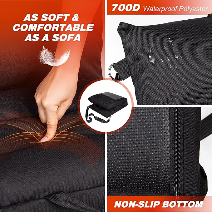 Heated Stadium Seats for Bleachers with Back Support, Foldable Stadium Chair, Portable Bleacher Seat, USB Rechargeable Warm Cushion,Outdoor Camping Games Sports, 3 Heat Levels & Timer, Waterproof