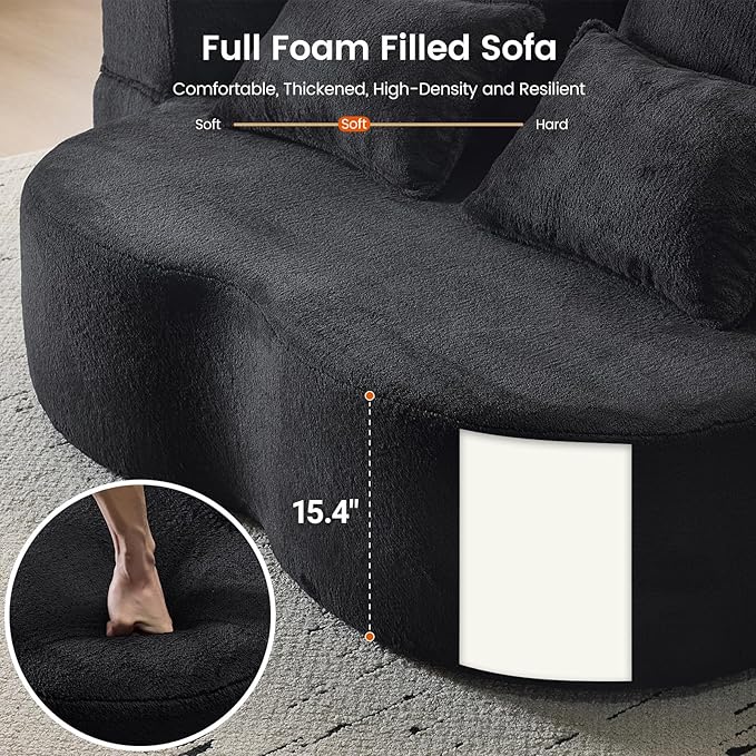 Orynveela Convertible Folding Sofa Bed, 78” Full Size Sleeper Loveseat, Chenille Full Foam Floor Couch for Living Room Bedroom, No Assembly Required (Black)