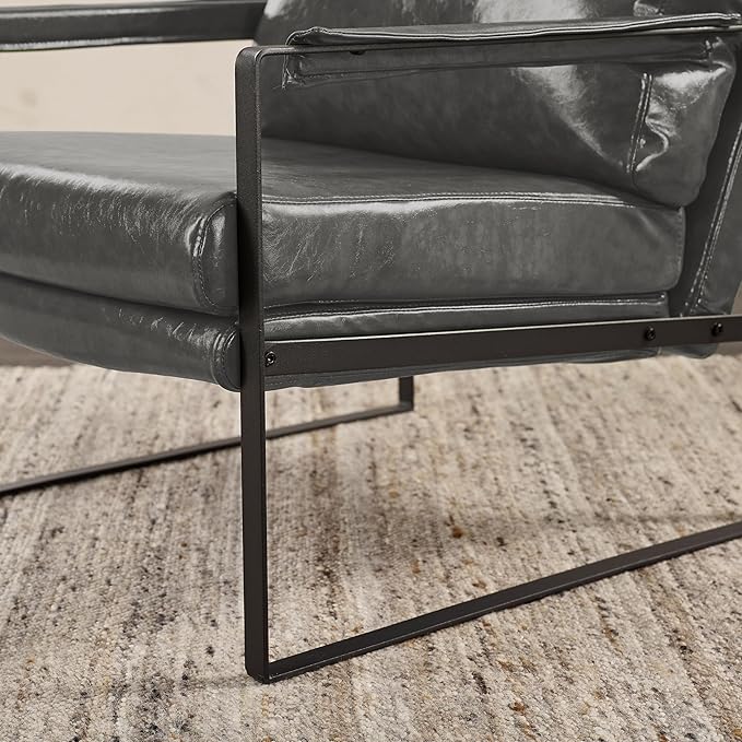 Zouron PU Leather Accent Chair for Bedroom, Living Room Chairs Modern Contemporary Upholstered Armchair with Metal Frame, for Living Room, Office, Reception Area,Set of 2, Gray