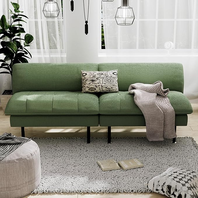 3 Sets 70" Futon Sofa Bed, 4 in 1 Multi-Function Couch Sleeper with Adjustable Backrest, Modern Convertible Futon, Recliner Small Loveseat for Living Room, Green