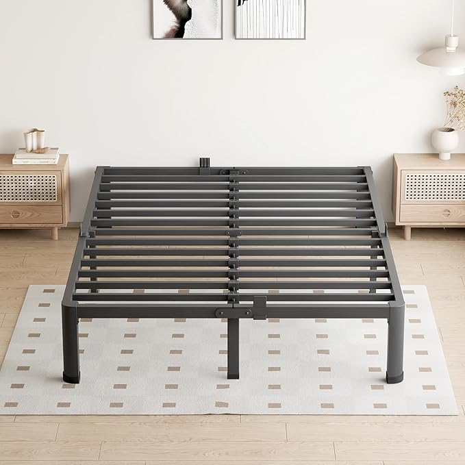 VIPSHOW 7 Inch Queen Bed Frame, 3500Lbs Heavy Duty Metal Platform with Round Corner Legs Mattress Slide Stopper, Steel Slat Support No Box Spring Needed, Noise Free, Non-Slip, Easy Assembly