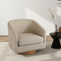 Swivel Barrel Chair, Modern Round PU Leather Accent Armchair for Living Room, Bedroom, Oversized Comfy Club Reading Chairs for Adults (Fabric Light Brown, Set of 1)