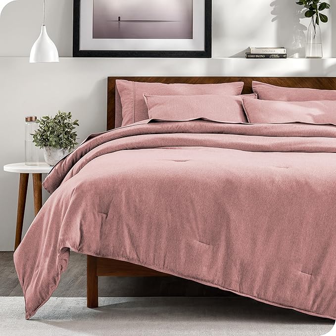 Bare Home Bed-in-A-Bag 7 Piece Comforter & Sheet Set - Full - Goose Down Alternative - Ultra-Soft 1800 Premium - Bed Set - Cationic (Full, Heathered Rosewood)