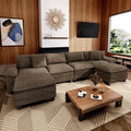MIXPATIO 157-Inch U Shaped Sectional Sofa with Cloud Cushions, Deep Seat Modular Couch Set w/ 6 Seats & 2 Ottomans, Removable Arms, Plush Chenille Upholstery for Living Room, Apartment - Taupe
