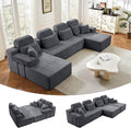 141" U-Shaped Cloud Modular Sectional Sofa with Chaise & Headrest, Boneless Deep Seat Plush Corduroy Couches for Large Living Room, No Assembly Required (Dark Gray, 141" U-shapred Chaise)
