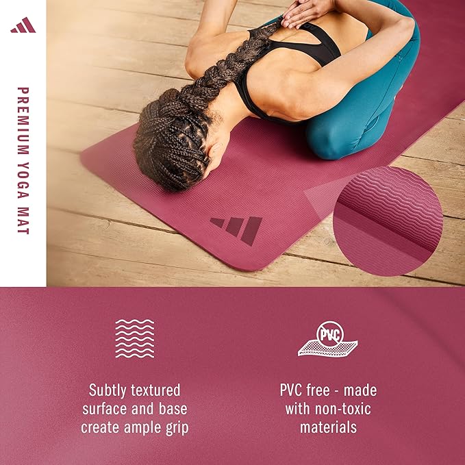 adidas Premium Yoga Mat, Firm-Density Workout Mat, 5 mm
